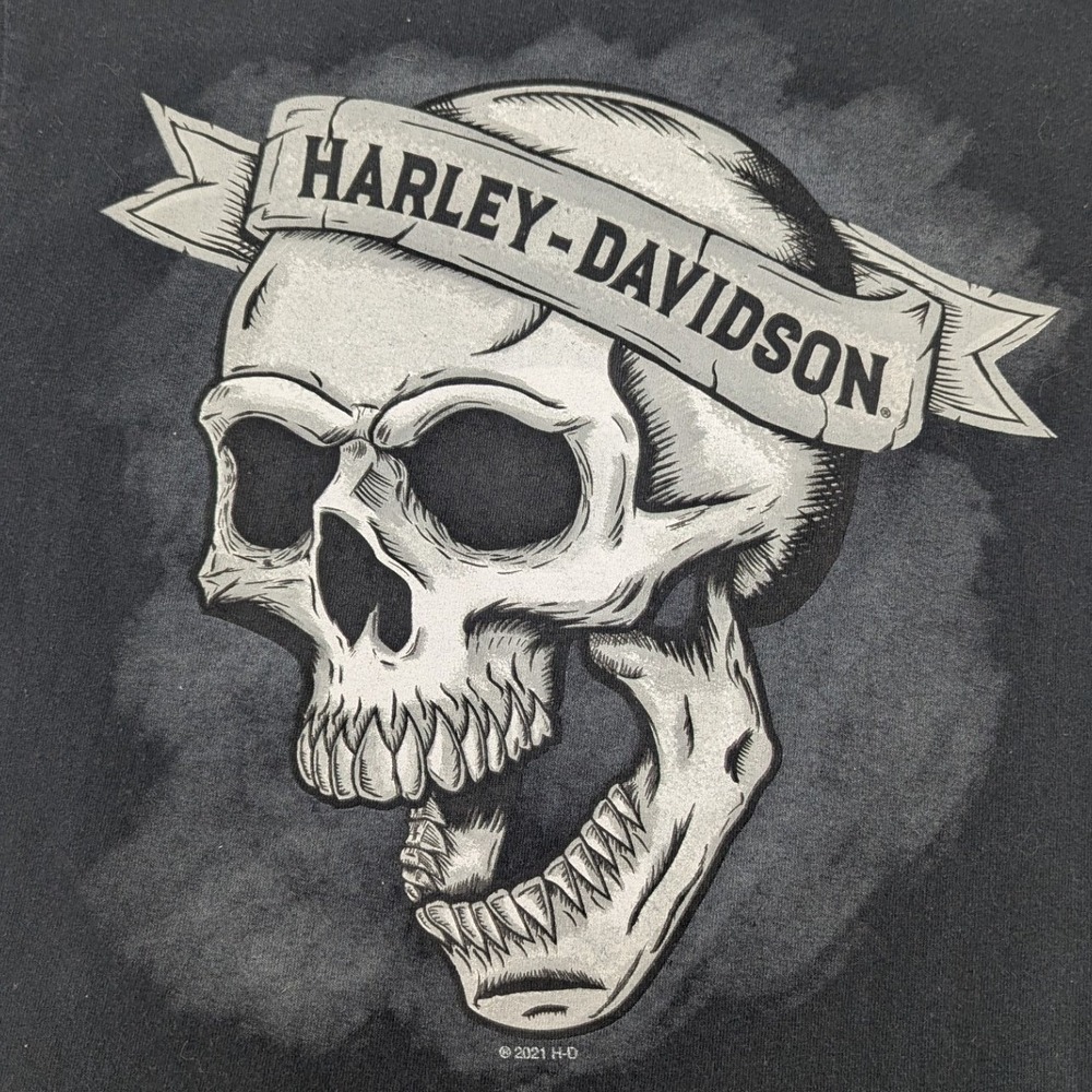 Harley-Davidson Harbor Town Manitowoc Wisconsin Skull Graphic T-Shirt Black S - Picture 6 of 13